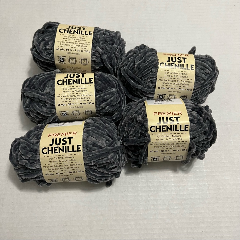 Premier Just Chenille Yarn in Gray lot of 5